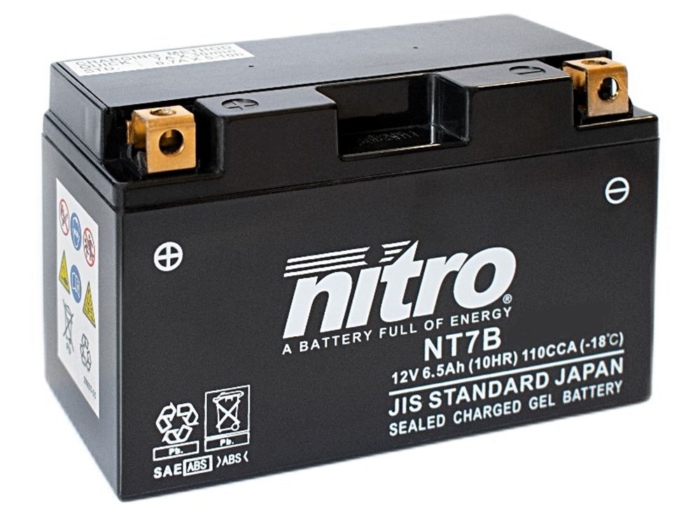 Nitro NT7B-BS AGM Batterie 12V 6,5AH - Einbaufertig (YT7B-4 YT7B-BS)
