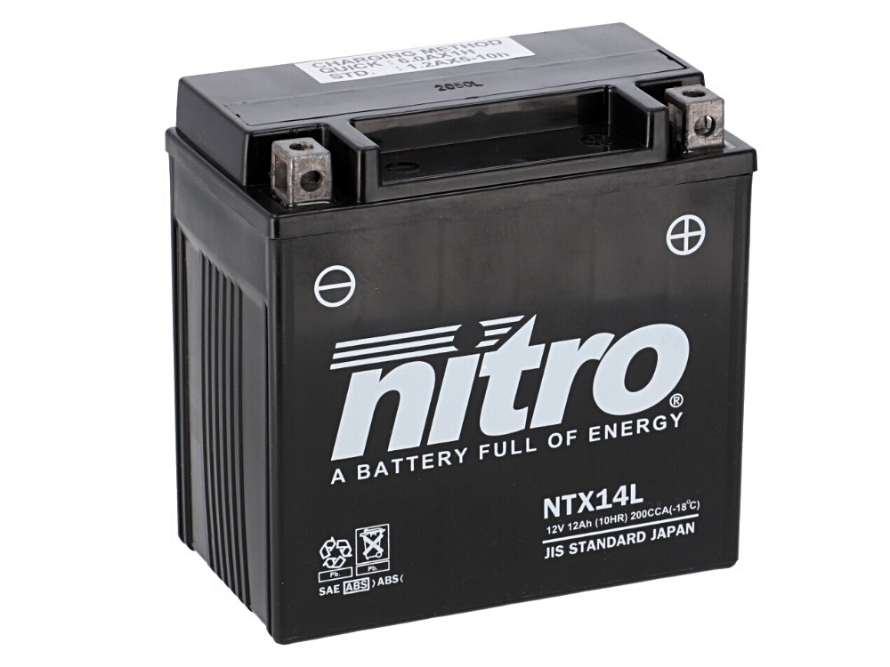 Nitro NTX14L-BS AGM Batterie 12V 12AH - Einbaufertig (YTX14L-BS CTX14-BS 51214)