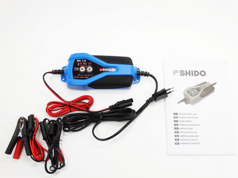 Shido_Batterie_Ladegeraet_DC10_gesamt Shido DC1.0 Batterieladegerät 12V 1A für Blei-Säure + Lithium Batterie
