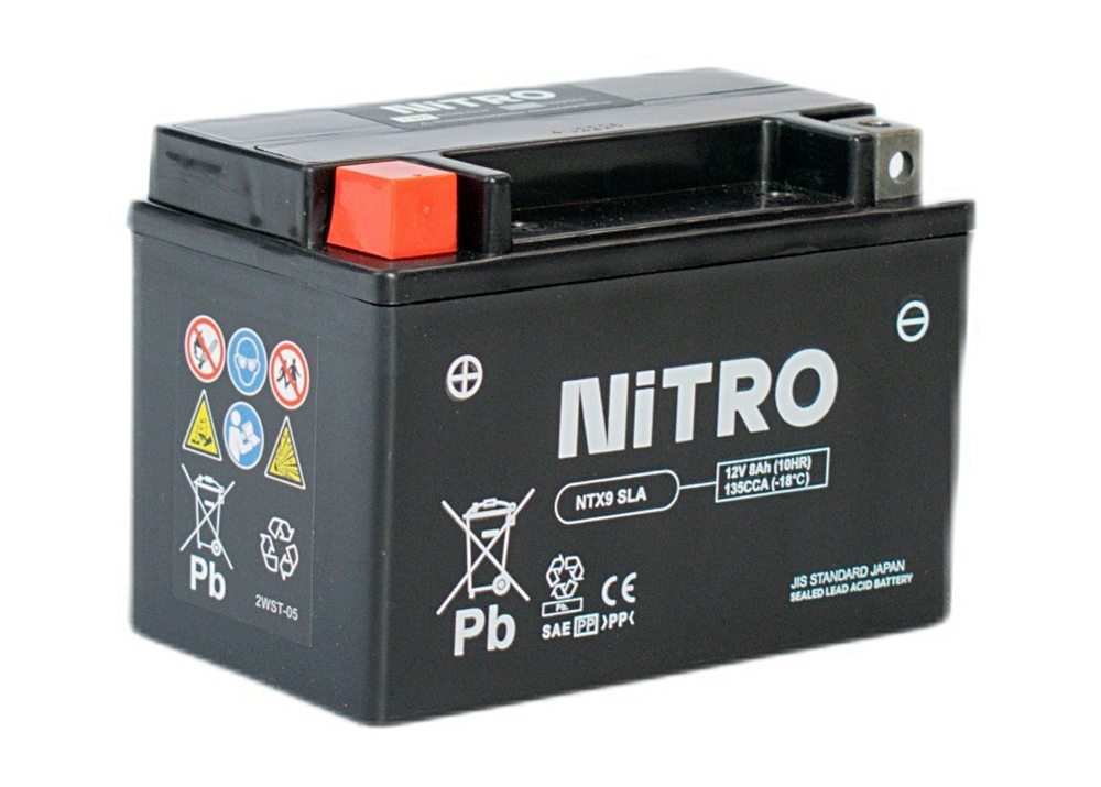 Nitro NTX9 SLA GEL AGM Batterie 12V 8AH - Einbaufertig (YTX9-BS FTX9-BS)