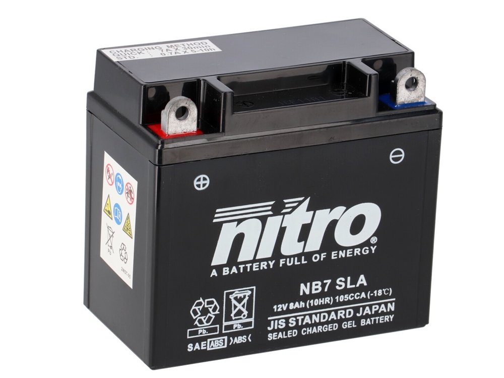 Nitro NB7 SLA GEL AGM Batterie 12V 8AH - Einbaufertig (YB7-A 12N7-4A CB7-A) Nitro NB7 SLA GEL AGM Batterie 12V 8AH - Einbaufertig (YB7-A 12N7-4A CB7-A)