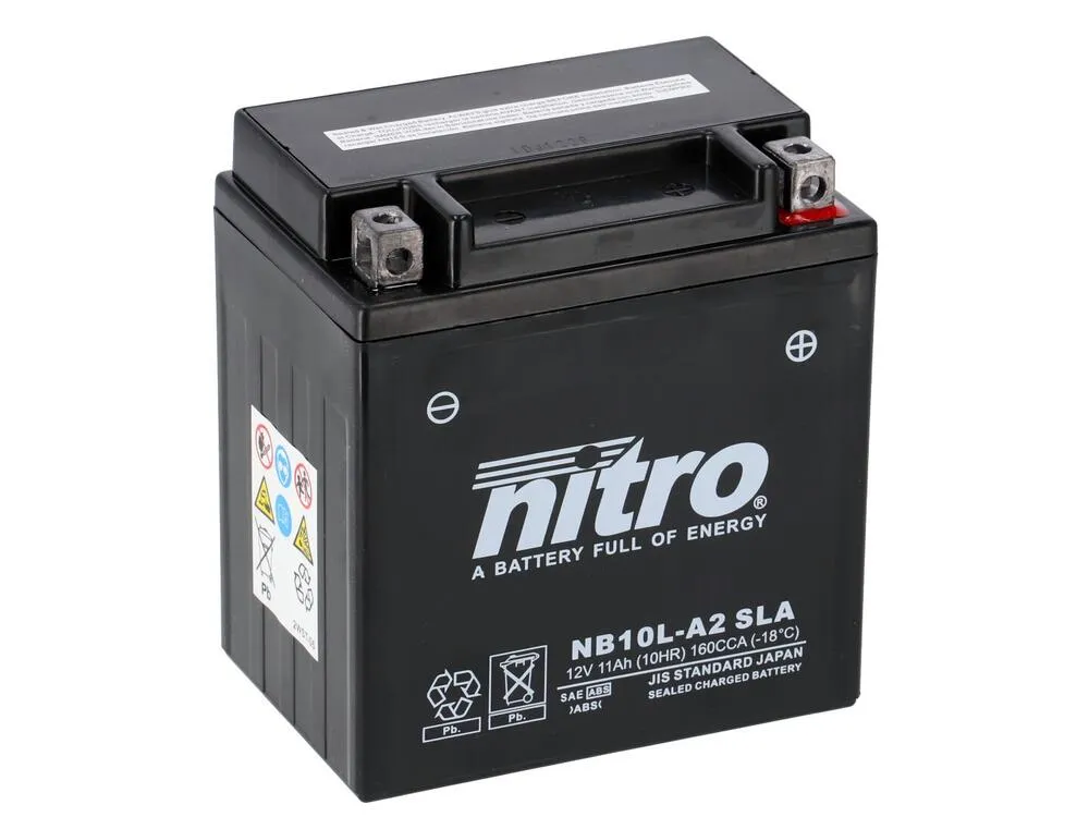 NB10L-A2-SLA Nitro NB10L-A2 SLA GEL AGM Batterie 12V 11AH - Einbaufertig (YB10L-A2 YB10L-B2)