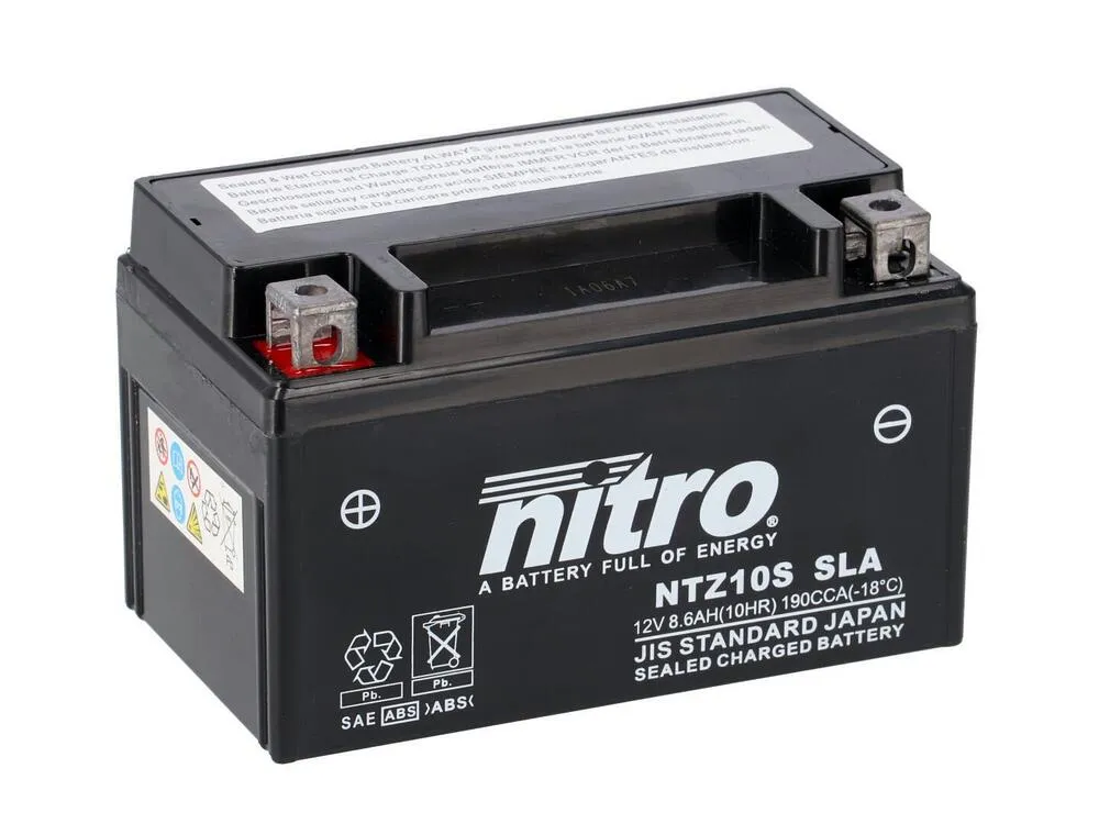 NTZ10S-SLA Nitro NTZ10S SLA GEL AGM Batterie 12V 8,6AH - Einbaufertig (YTZ10S YTZ10S-BS)