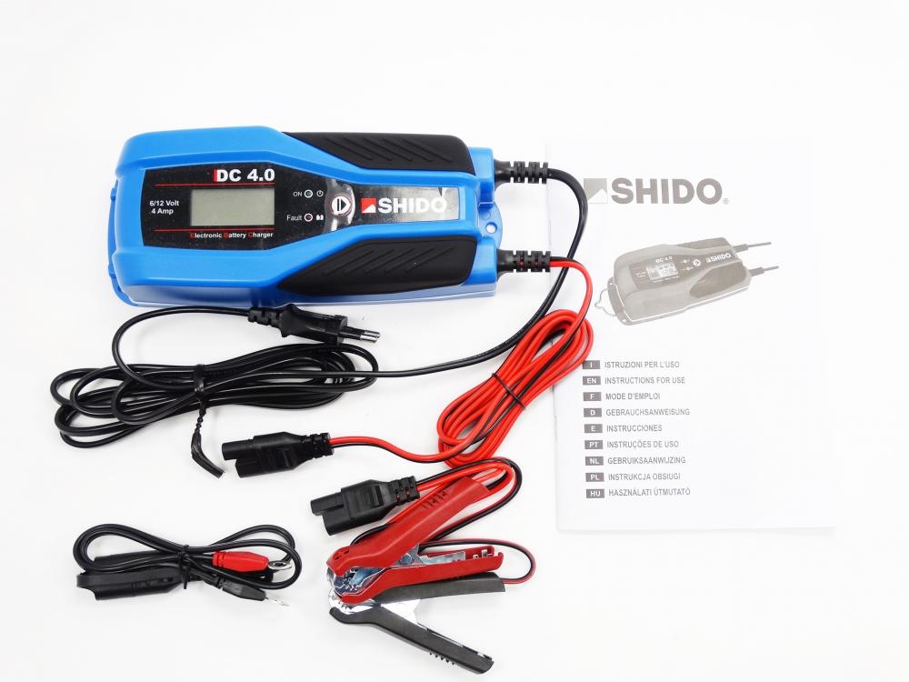 Shido_Batterie_Ladegeraet_DC40_gesamt Shido DC4.0 Batterieladegerät 6V / 12V 4A für Blei-Säure + Lithium Batterie