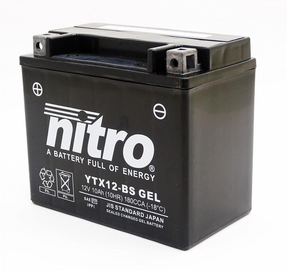 Nitro NTX12 SLA / YTX12-BS AGM Gel Batterie 12V 10AH - Einbaufertig (FTX12-BS)