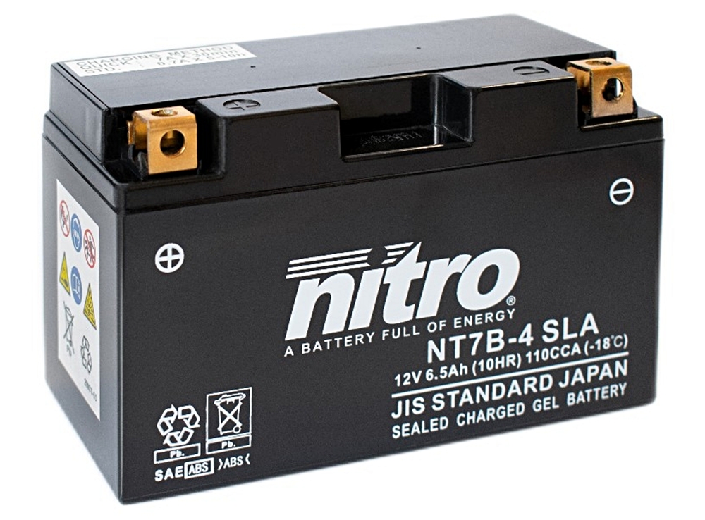 Nitro NT7B-4 SLA GEL AGM Batterie 12V 6,5AH - Einbaufertig (YT7B-4 YT7B-BS)
