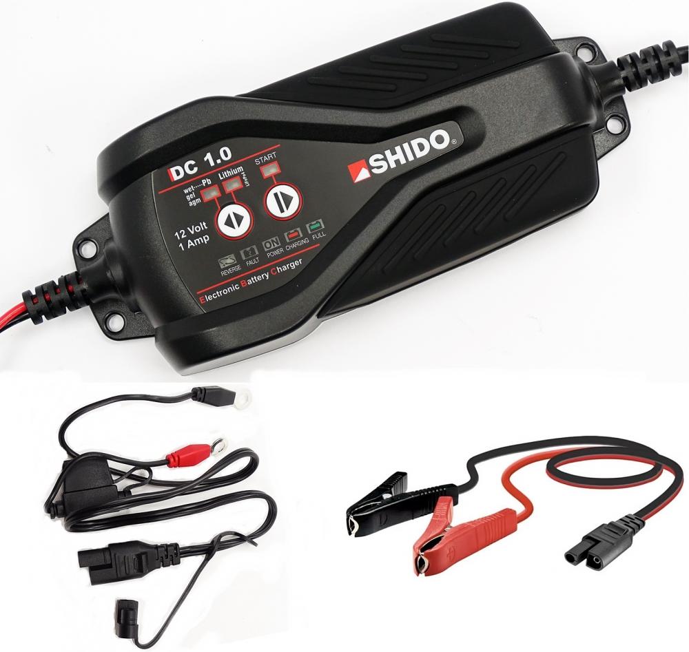 Shido DC1.0 Black Edition Batterieladegerät 12V 1A für Blei-Säure + Lithium Batterie