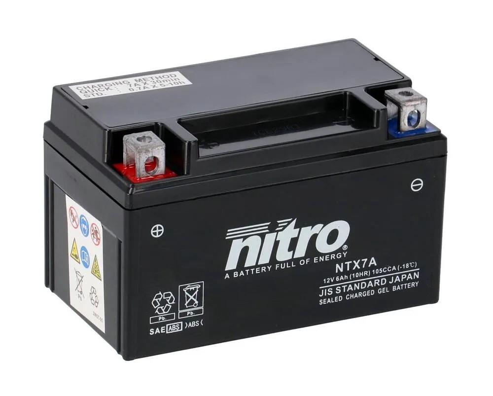Nitro NTX7A-BS AGM Batterie 12V 6AH - Einbaufertig (YTX7A-BS FTX7A-BS) Nitro NTX7A-BS AGM Batterie 12V 6AH - Einbaufertig (YTX7A-BS FTX7A-BS)