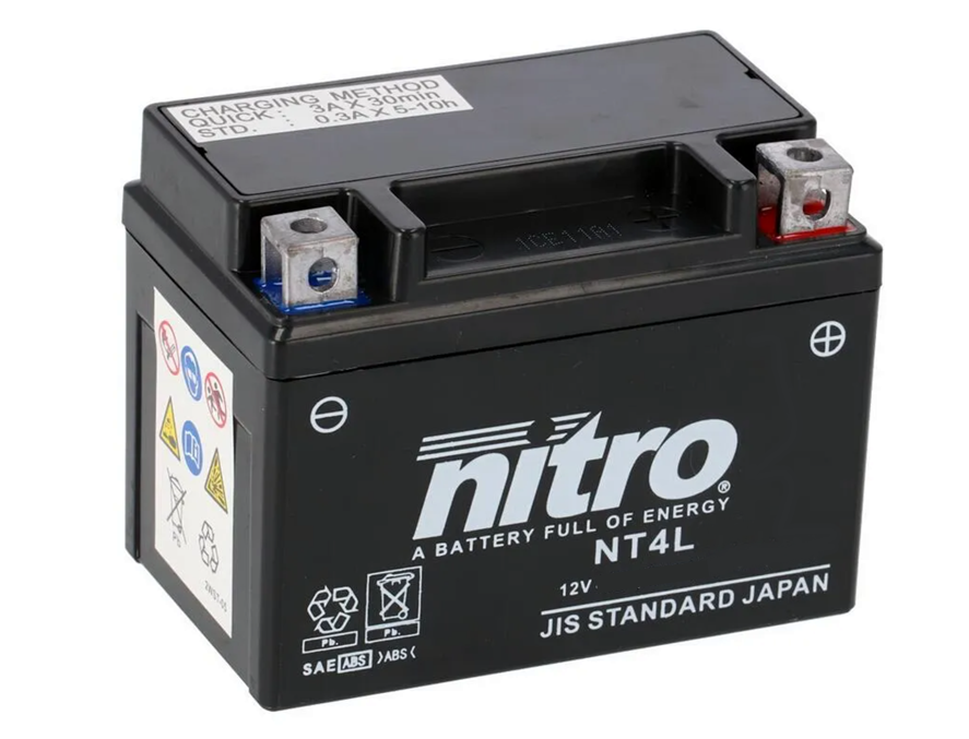 Nitro NT4L-BS AGM Batterie 12V 3AH - Einbaufertig (YTC4L-BS YB4L-B YT4L-BS) Nitro NT4L-BS AGM Batterie 12V 3AH - Einbaufertig (YTC4L-BS YB4L-B YT4L-BS)