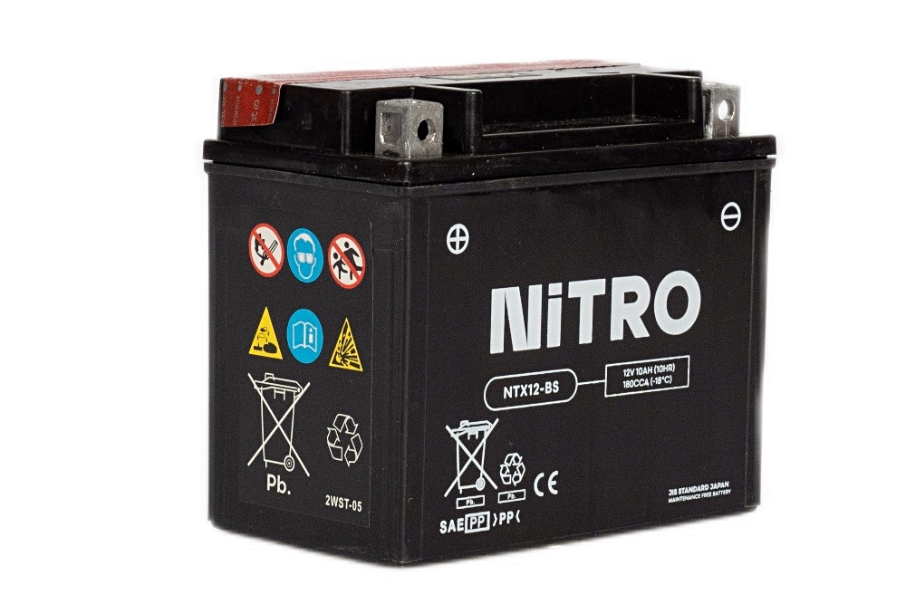 Nitro NTX12-BS AGM Batterie 12V 10AH - Einbaufertig (YTX12-BS FTX12-BS) Nitro NTX12-BS AGM Batterie 12V 10 Ah mit Säurepack