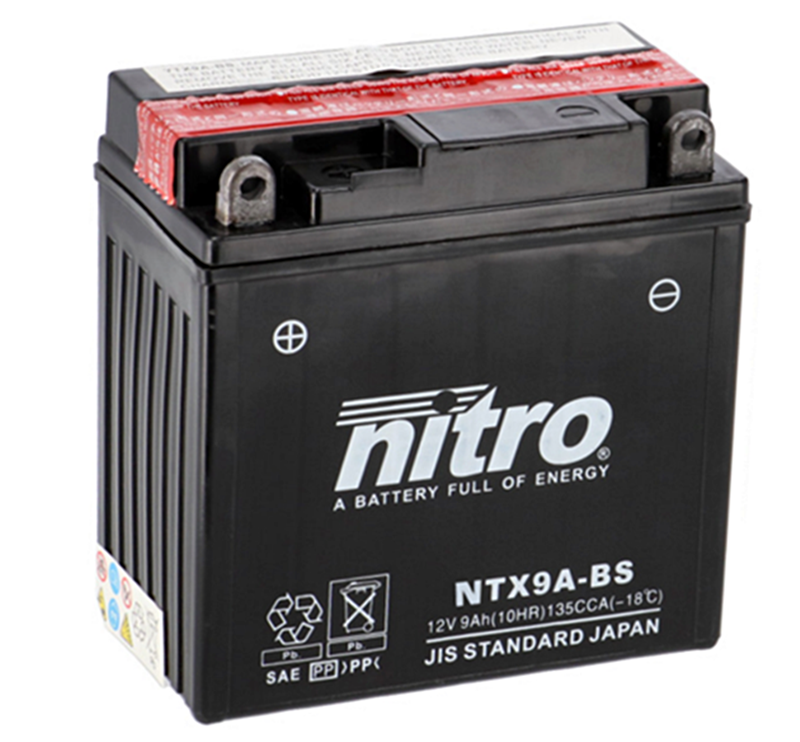 Nitro NTX9A-BS AGM Batterie 12V 9AH - Einbaufertig (YTX9A-BS YB9-BS YB9-B)