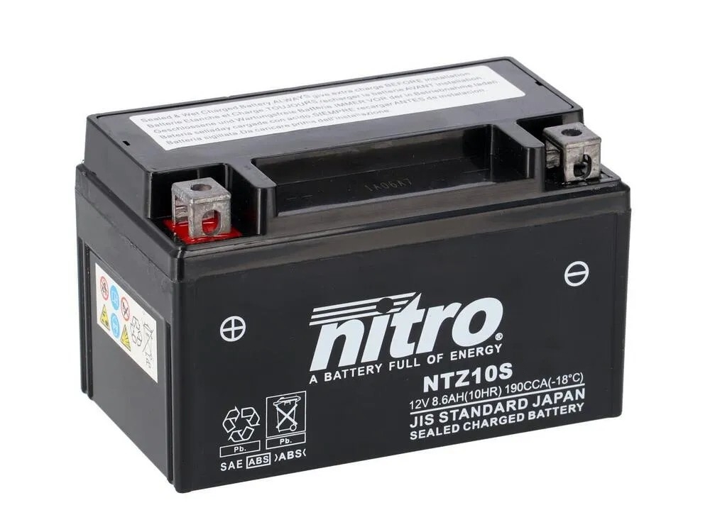 Nitro NTZ10S-BS AGM Batterie 12V 8,6AH - Einbaufertig (YTZ10S YTZ10S-BS)